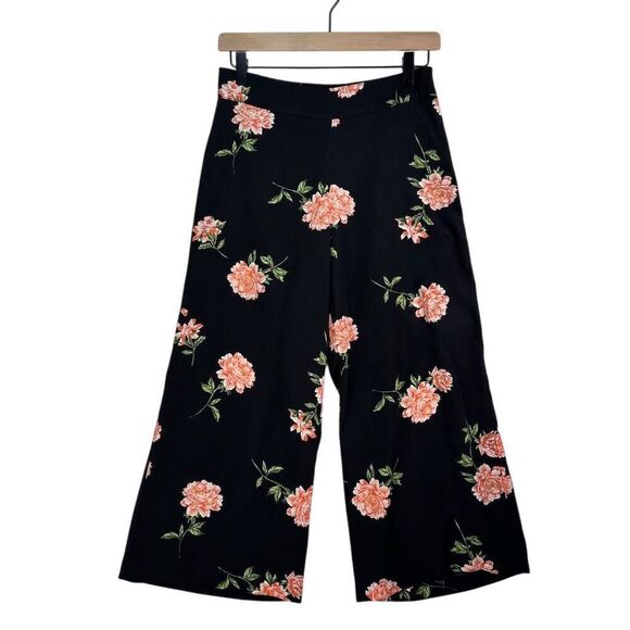 LYDELLE Women's Flowy Black Floral Wide-Leg Pants Multicolor Sz S Spring Capris - Picture 1 of 7